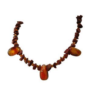 Vintage 70's Natural Amber Agate With Beads & Sparkle Chips 16" Necklace Choker